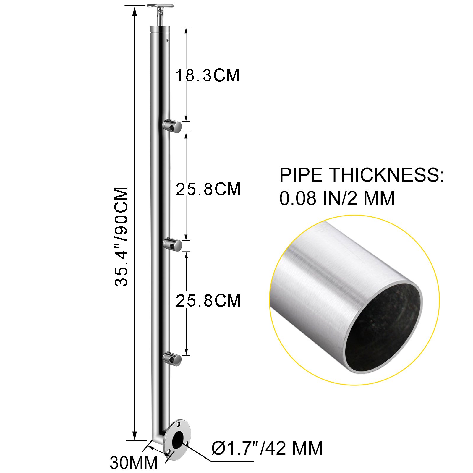 Vevor Ringhiera Scala Ad Angolo In Acciaio Inox 3 Barre Trasversali Altezza 90cm