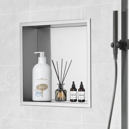PHLEPS Nicchia doccia in acciaio inox, mensola organizer da incasso monoblocco per bagno, shampoo/articoli da toeletta, inserto impermeabile per doccia (colore: champagne+verde, dimensioni: 20 x 33 x