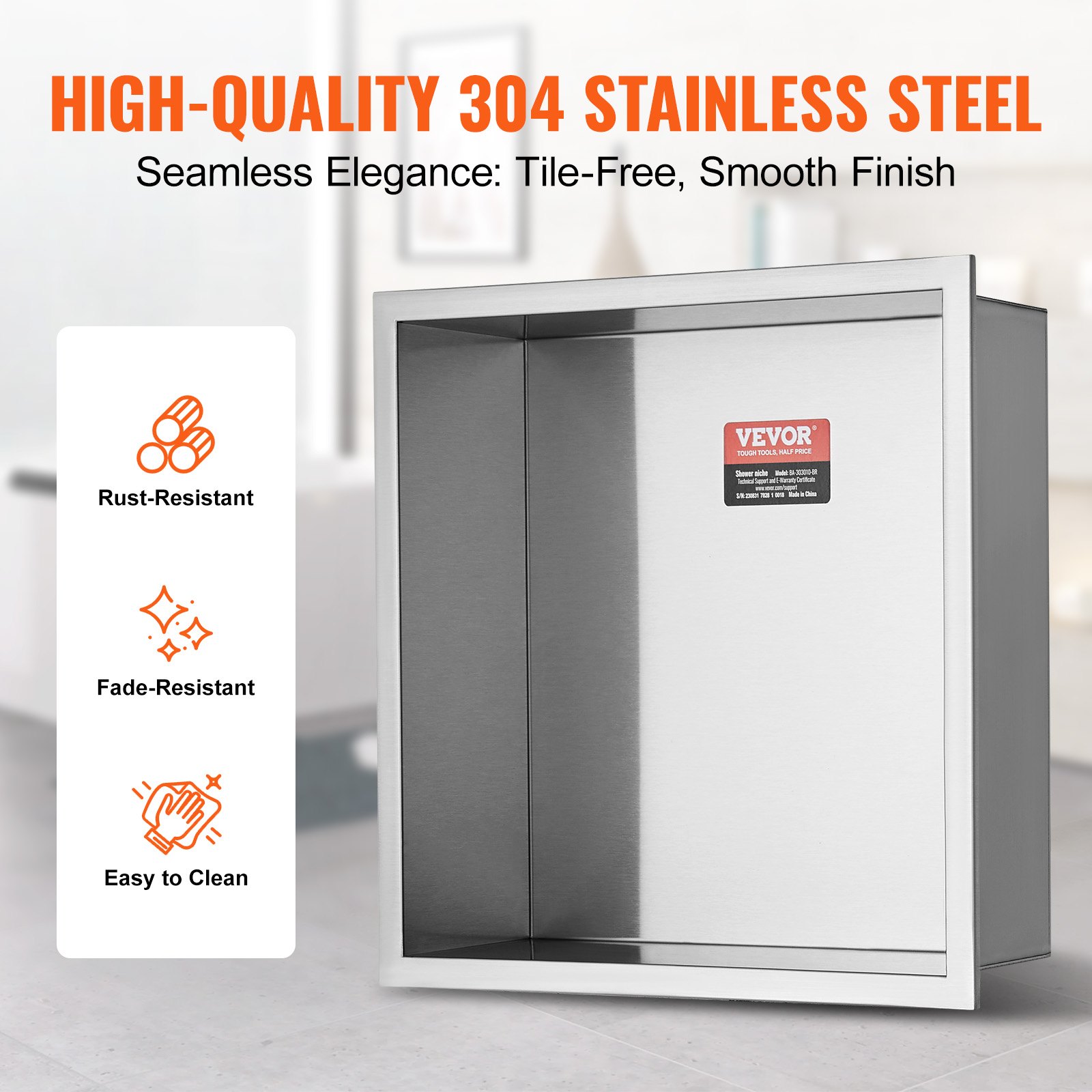 VEVOR Wall Niche 10x33.02x33.02cm Shower Niche Stainless Steel Single Layer 100% Waterproof Niche Installation 0-40°C Operating Temperature 92° Inward Corner Design Suitable for Bathroom Bedroom Study