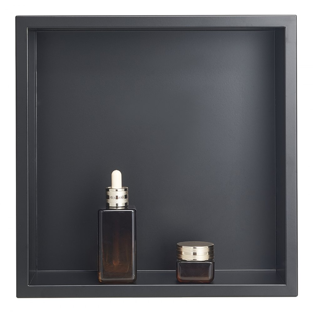 VEVOR Nicchia per Doccia, 33,0 x 33,0 x 10,2 cm, Nicchia Durevole in Acciaio Inossidabile da Incasso a Parete, Robusto Porta Sapone e Shampoo, Sigillato Impermeabile, Singolo Strato, Nero