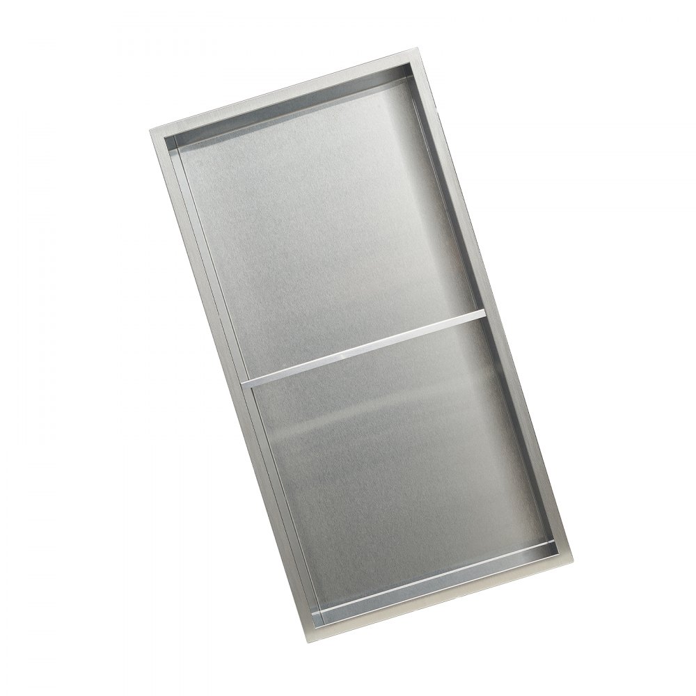 VEVOR Nicchia per Doccia, 33,0 x 63,5 x 10,2 cm, Nicchia Durevole in Acciaio Inossidabile da Incasso a Parete, Robusto Porta Sapone e Shampoo, Sigillato Impermeabile, Doppio Strato, Argento