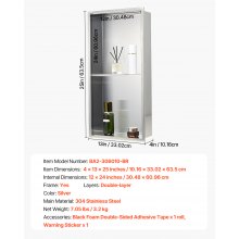 VEVOR Nicchia per Doccia 33,0x63,5x10,2cm in Acciaio Inox Argento 2 Strati