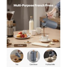 VEVOR Caffettiera a Pressa Francese, 1 L, in Acciaio Inox, con Filtro, Grande Caffettiera a Pressa Francese a Doppia Parete Isolata, per Infusione a Freddo, per Campeggio, Casa e Cucina, Nero