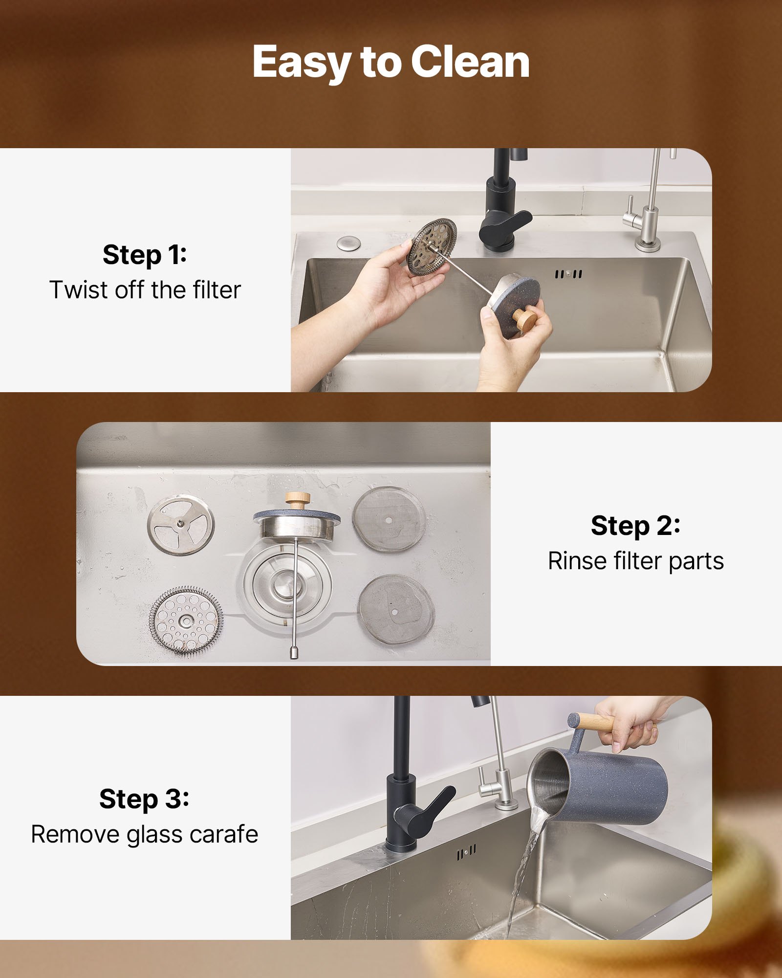 VEVOR Caffettiera a Pressa Francese, 1 L, in Acciaio Inox, con Filtro, Grande Caffettiera a Pressa Francese a Doppia Parete Isolata, per Infusione a Freddo, per Campeggio, Casa e Cucina, Nero