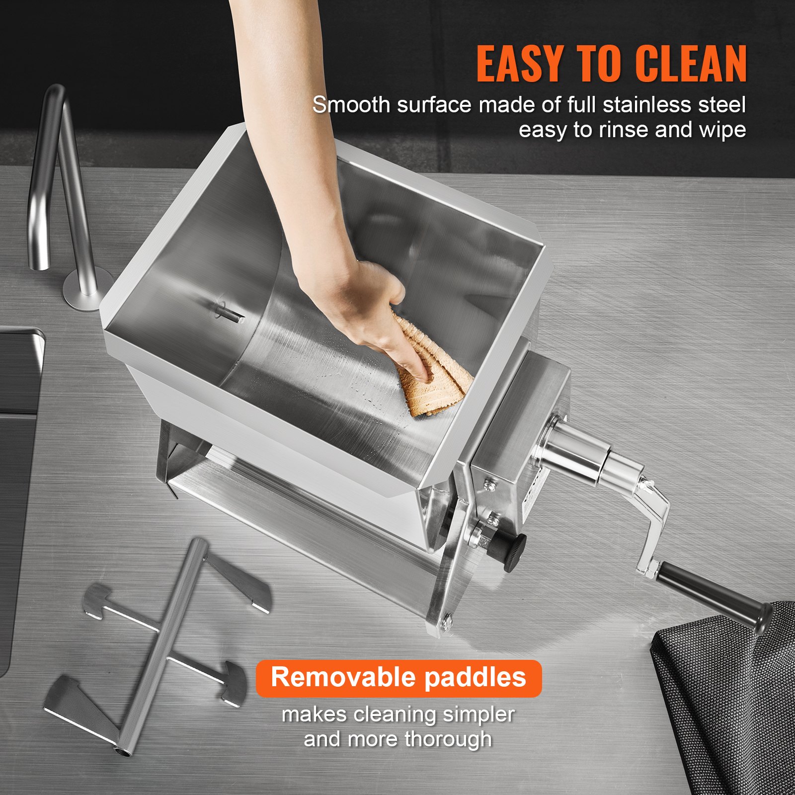 VEVOR Impastatrice Manuale per Carne con Coperchio Serbatoio Inclinabile 20 L