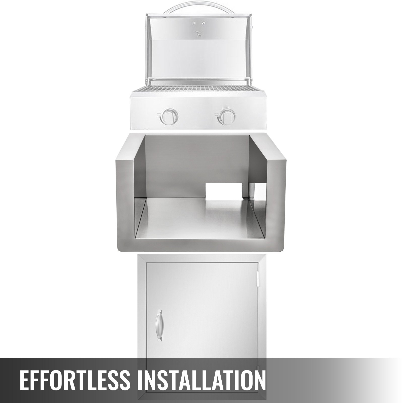 VEVOR Inserto per Barbecue a Gas in Acciaio Inossidabile 304, Rivestimento Antiaderente Argento da 368 x 584 x 248 mm, Cappa a Gas per Grill BBQ per Protezione da Cucina all'Aperto e Isola Barbecue