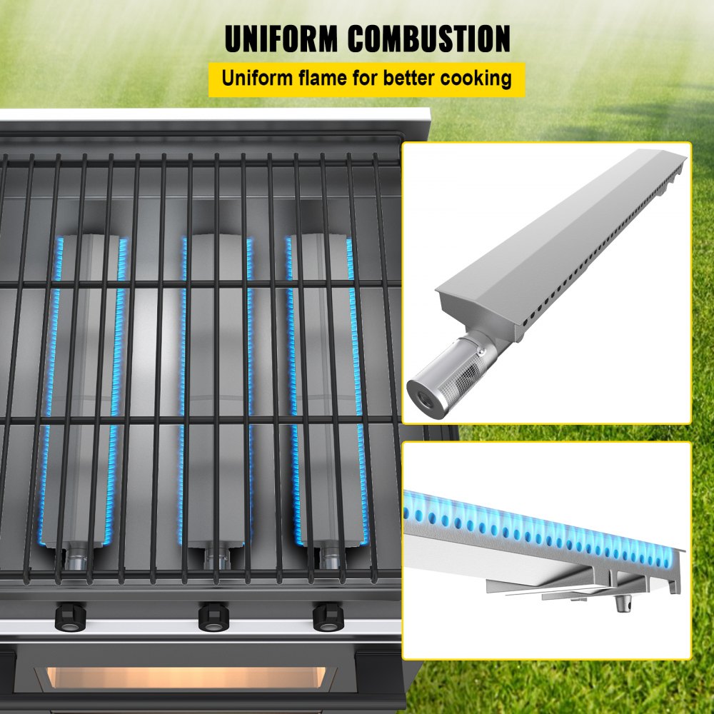 VEVOR Bruciatore a Tubo per Barbecue 410 x 70 x 20 mm, Bruciatore per Grigilia in Acciaio Inossidabile, Bruciatore 1,5 kg a Colore d'Argento, Uso per Sostituire il Bruciatore nella Griglia o nel Forno