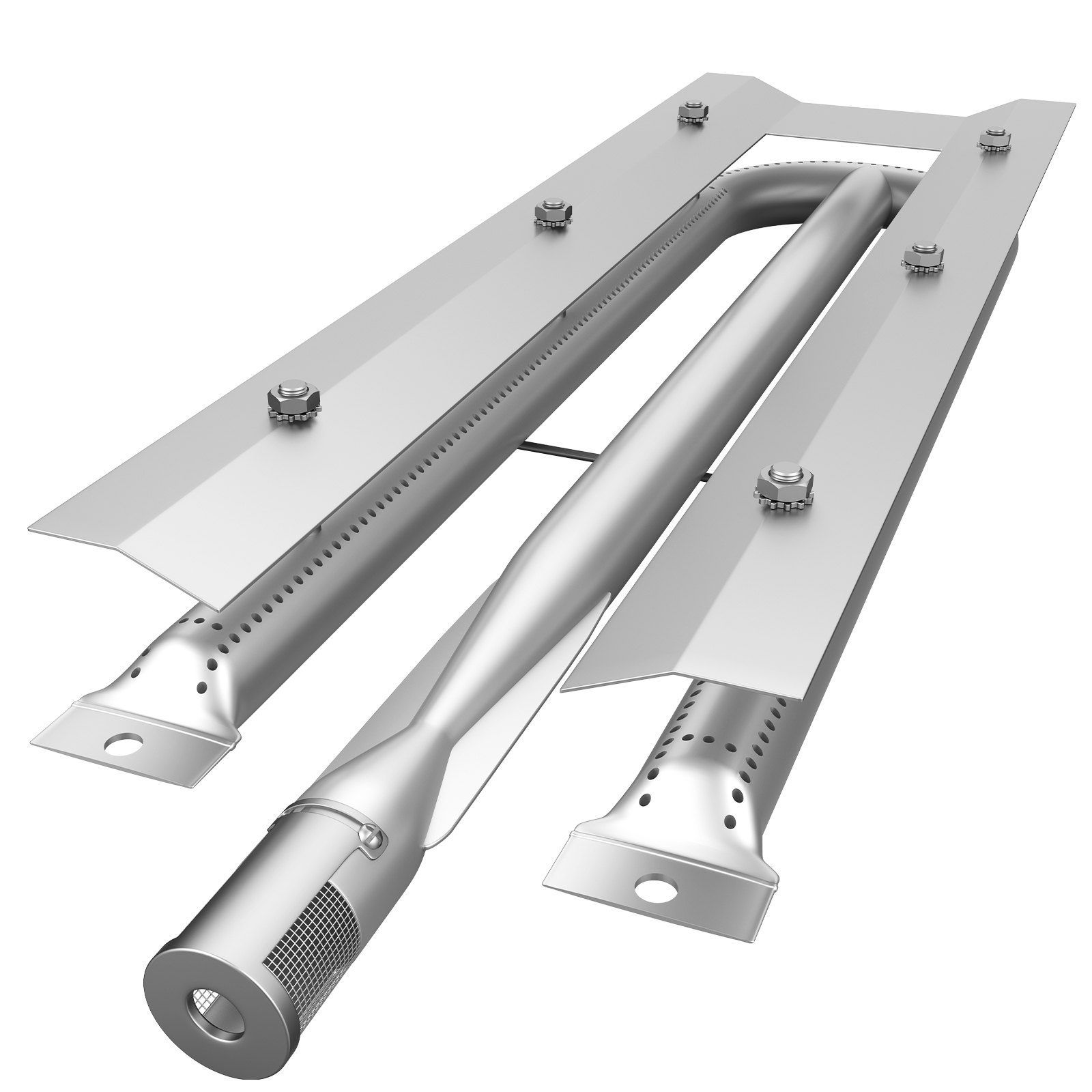 VEVOR Bruciatore a Tubo per Barbecue 550 x 175 x 60 mm, Bruciatore per Grigilia in Acciaio Inossidabile, Bruciatore d'Argento a 3 Pezzi, Uso per Sostituire il Bruciatore nella Griglia o nel Forno