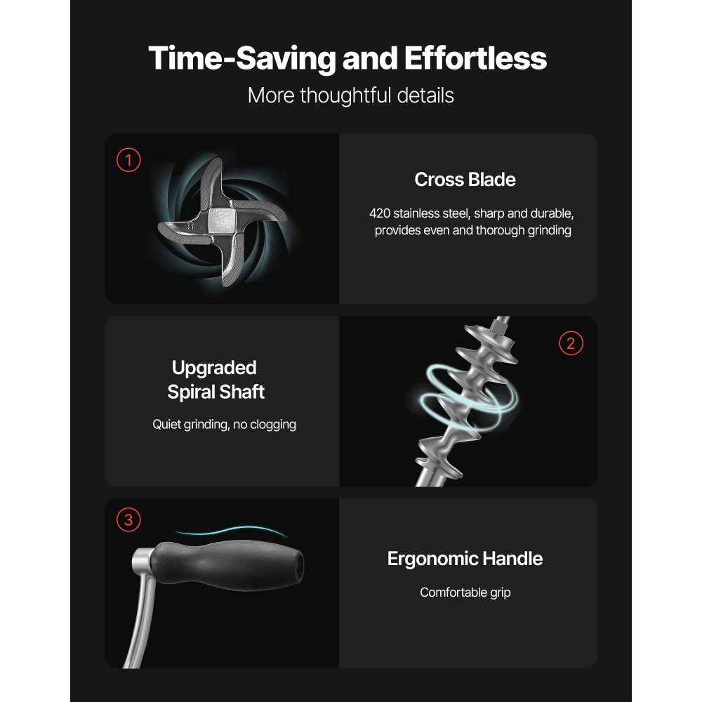 VEVOR Tritacarne Manuale in Acciaio Inossidabile da Tavolo 2 Modi di Fissaggio Ventosa Morsetto per Preparazione di Salsicce Polpette Salumi, Tritacarne Manuale in Acciaio Inox da Tavolo Calibro #8