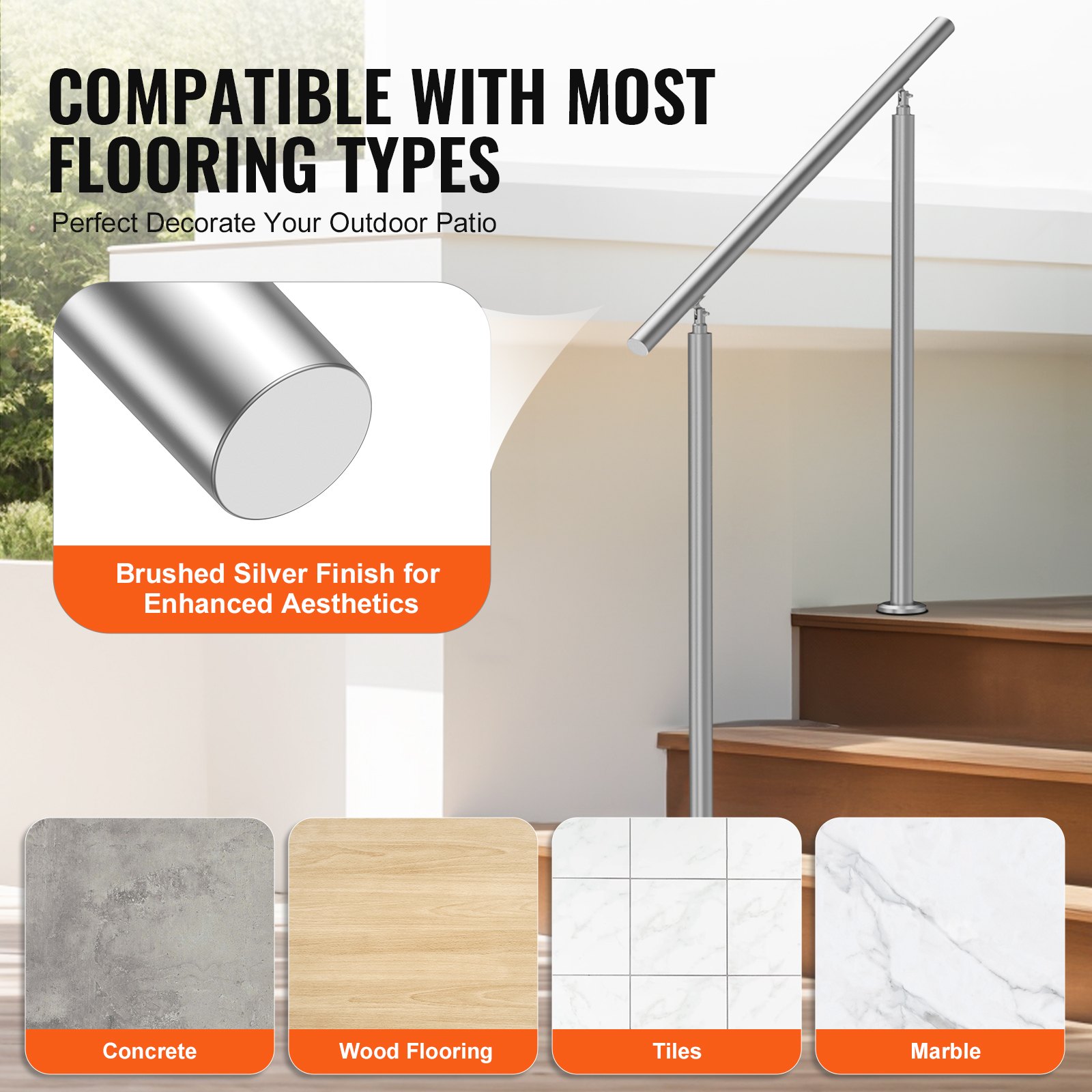 VEVOR Handrails for Outdoor Stairs, 100 cm Long Stair Handrail Set, Stainless Steel Transition Railing with Mounting Kit, Double-Post Stair Handrails for Seniors, Porch and Terrace