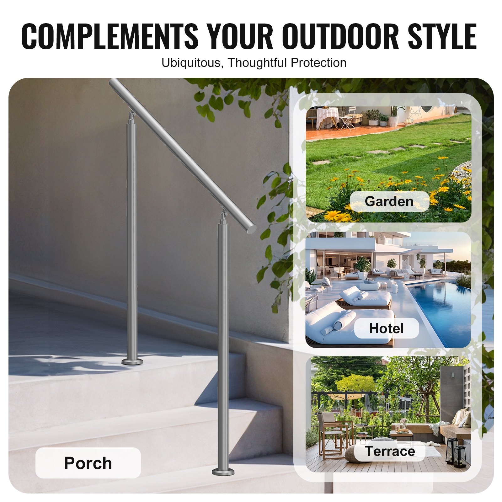 VEVOR Handrails for Outdoor Stairs, 100 cm Long Stair Handrail Set, Stainless Steel Transition Railing with Mounting Kit, Double-Post Stair Handrails for Seniors, Porch and Terrace