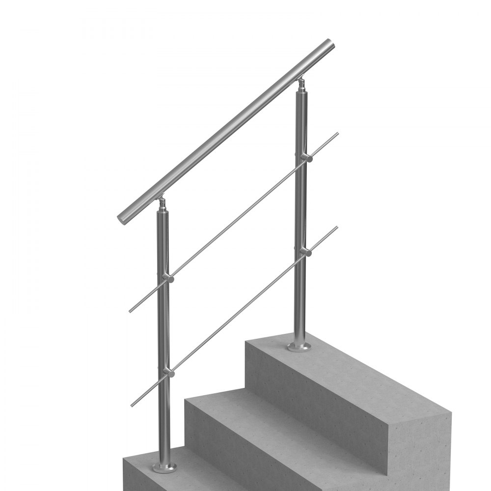 VEVOR Corrimano per Gradini Esterni, Kit Corrimano per Scale 2 Traverse 100 cm Lunghezza, Ringhiere Transizione Acciaio Inox Kit Installazione, Corrimano Scale Doppia Colonna per Veranda e Terrazza