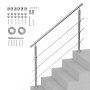 VEVOR Corrimano per Gradini Esterni, Kit Corrimano per Scale 3 Traverse 150 cm Lunghezza, Ringhiere Transizione Acciaio Inox Kit Installazione, Corrimano Scale Doppia Colonna per Veranda e Terrazza