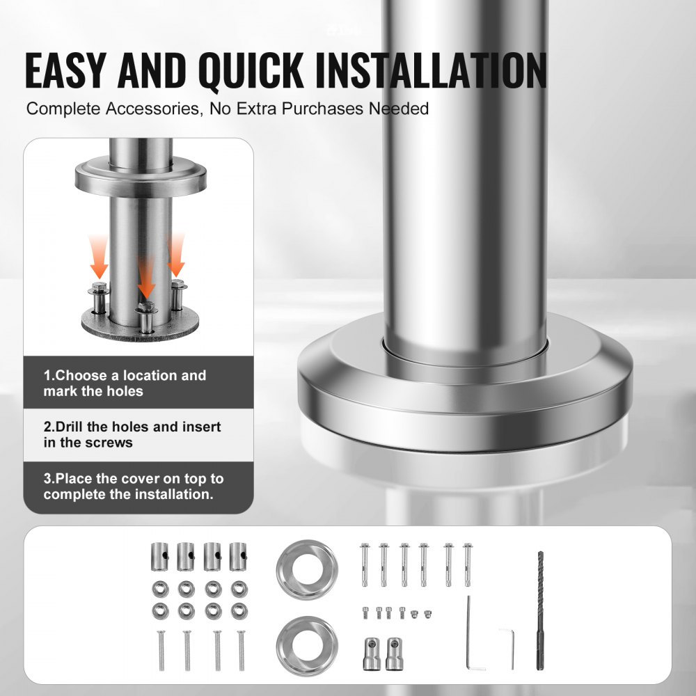 VEVOR Handrails for Outdoor Stairs, 80 cm Length, 2 Crossbars, Stair Handrail Set, Stainless Steel Transition Railing with Mounting Kit, Double-Post Stair Handrails for Seniors, Porch and Terrace