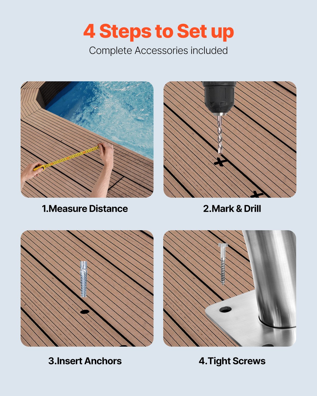 VEVOR Corrimano per Piscina in Acciaio Inox da 76,2x76,2 cm, Capacità 170 kg per Piscina Scala Corrimano con Copertura dell'Impugnatura in Nylon da 50 cm, Maniglione per Piscina Spa Parco Acquatico