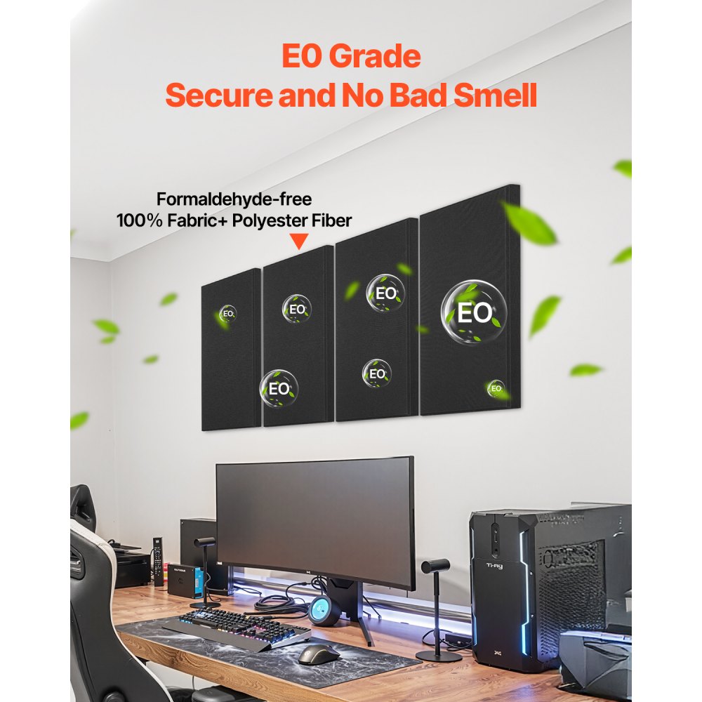 VEVOR Acoustic Panels, 4 pieces, 600x300x50 mm, Fiberglass, Sound-Absorbing Panels, Self-Adhesive, Acoustic Wall Panels, for Studios, Offices, Home Cinemas, Conference Rooms, Black