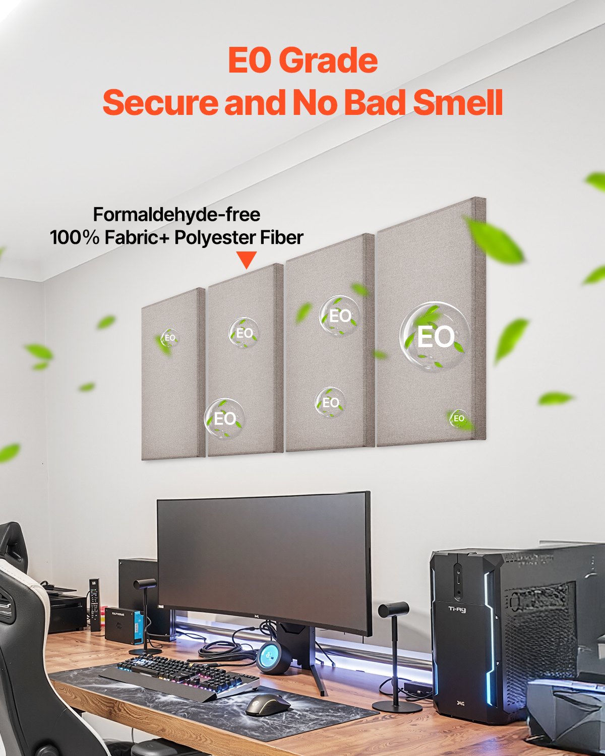 VEVOR acoustic panels, 4 pieces, 5.1 cm thick, 60.4 x 30 cm, fiberglass, sound-absorbing panels, self-adhesive, soundproof wall panels, for studios, offices, home cinemas, conference rooms, camel