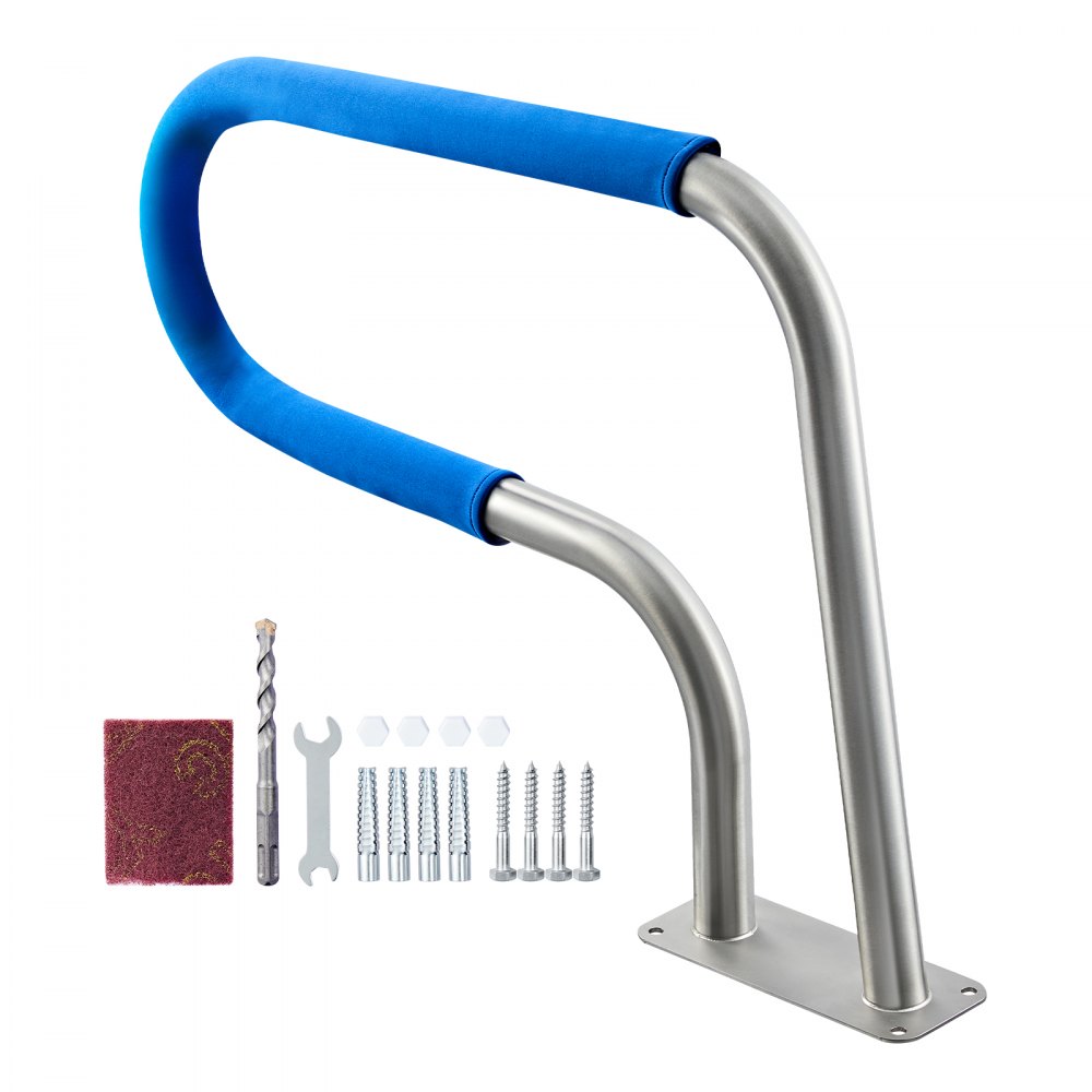 VEVOR Pool Rail, 78.8 x 55.8 cm Pool Handrail, 100kg Load Capacity Heavy Duty 304 Stainless Steel Swimming Handrail, Detachable Nonslip Sleeve, Rich Accessories, for Poolside, Water Parks， Spa Centers