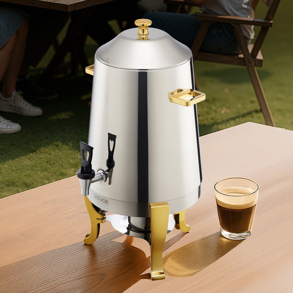 VEVOR Beverage Dispenser, Hot Beverage Dispenser (13 L) made of stainless steel with alcohol burner, Cold Beverage Dispenser with drip-free tap for coffee, tea, hot water, for restaurants, hotels, parties