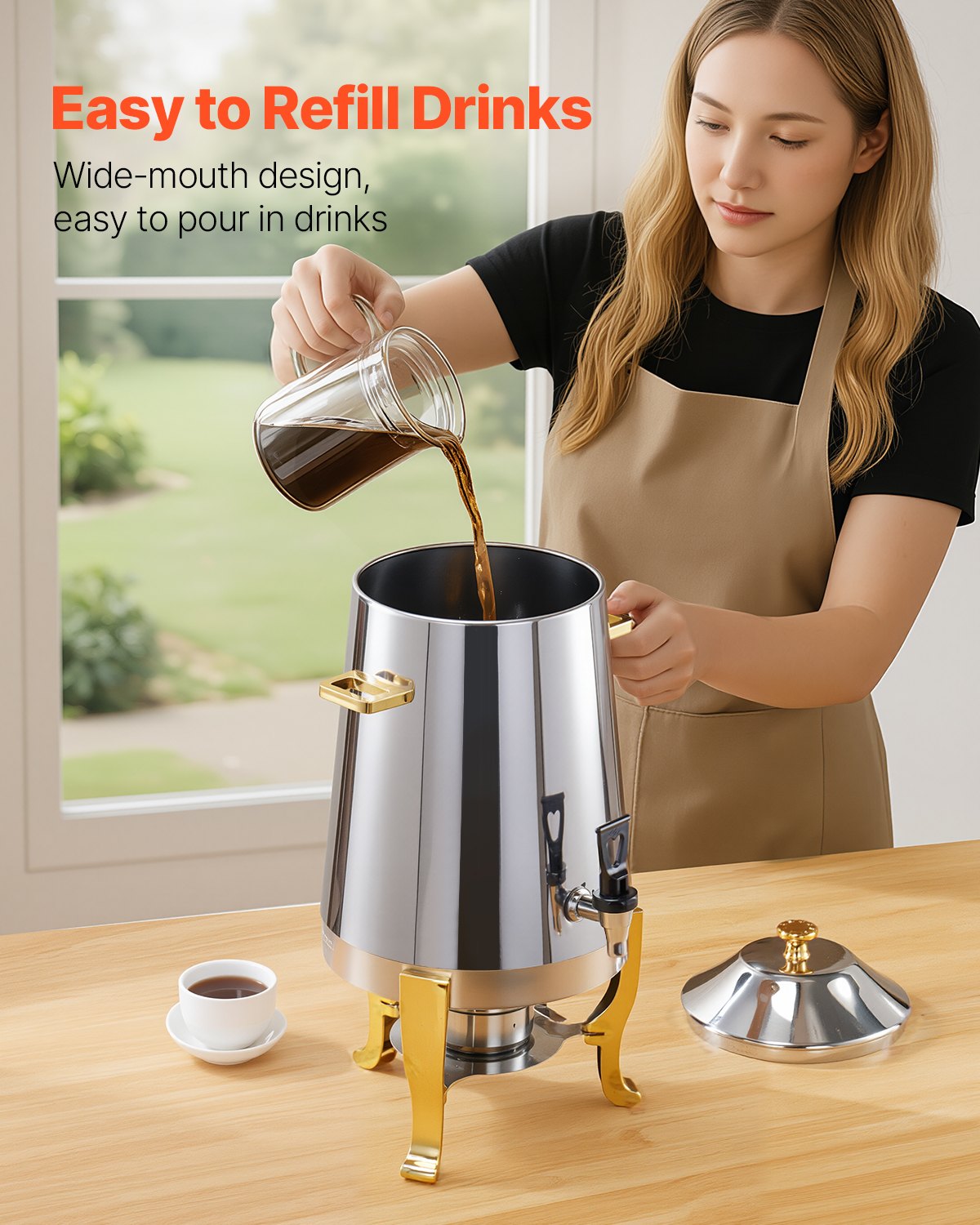 VEVOR Distributore di Bevande, 13 L per Feste, Contenitore di Succhi in Acciaio Inox con Bruciatore ad Alcol, Bevande Calde e Fredde con Rubinetto per Caffè, Tè, Acqua Calda, per Ristoranti Hotel