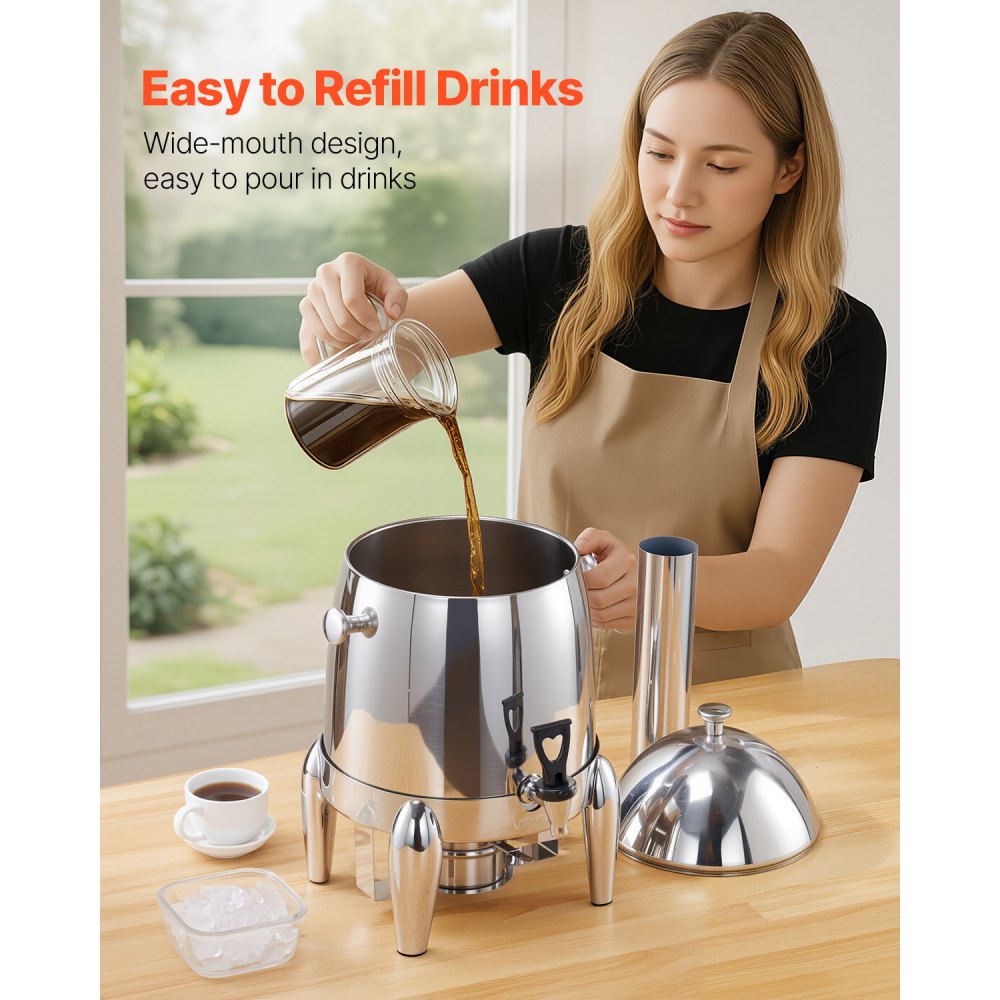 VEVOR Distributore di Bevande, 12 L per Feste, Contenitore di Succhi in Acciaio Inox con Bruciatore ad Alcol, Bevande Calde e Fredde con Rubinetto per Caffè, Tè, Acqua Calda, per Ristoranti Hotel