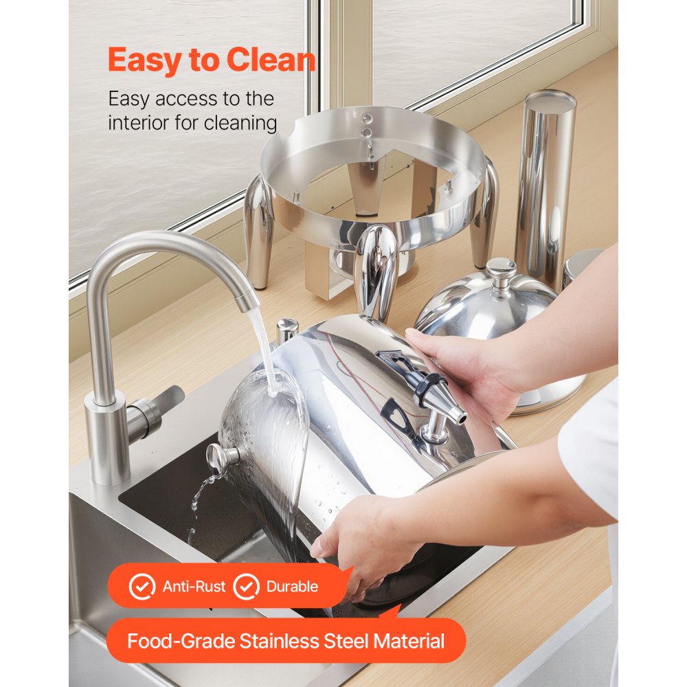 VEVOR Distributore di Bevande, 12 L per Feste, Contenitore di Succhi in Acciaio Inox con Bruciatore ad Alcol, Bevande Calde e Fredde con Rubinetto per Caffè, Tè, Acqua Calda, per Ristoranti Hotel