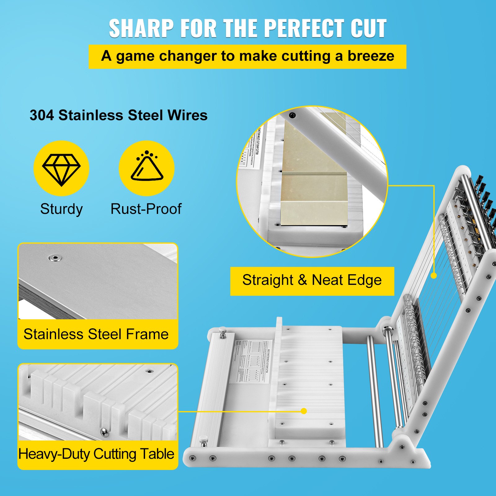 VEVOR Taglierina per Sapone Regolabile, 1-15 Barre Taglierina per Sapone a Filo in Acciaio Inossidabile 304 Utensile per Fatto a Mano per Tagliare Candele, Torte, Formaggio, Burro, Cioccolato, ecc.