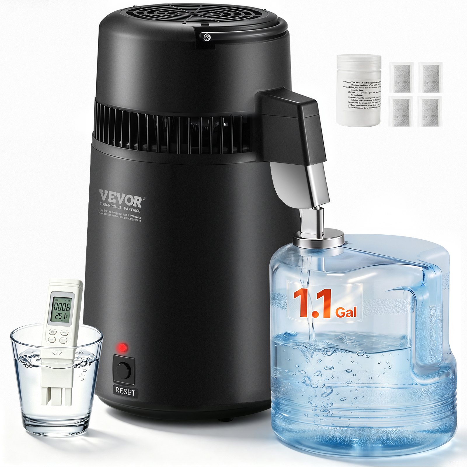 VEVOR Distillatore d'Acqua 4L Macchina per Acqua Distillata 1L/h 750W, Macchina per Distillare Acqua Uso Alimentare Contenitore Interno di Plastica Alimentare PBT per Purificazione Acqua Casa Ufficio