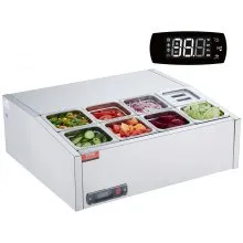 VEVOR Stazione di Preparazione Refrigerata per Condimenti da Banco 145 W Stazione di Preparazione per Frigorifero 8 Vaschette 1/6 Coperchio PC, Tavolo per Preparazione Panini in Acciaio Inossidabile