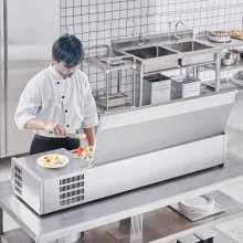 VEVOR Stazione di Preparazione Refrigerata per Condimenti da Banco 155 W Stazione di Preparazione per Frigorifero 4 Vaschette 1/3, 4 vaschette 1/6, Tavolo per Preparazione in Acciaio Inossidabile, CE