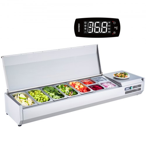 VEVOR Stazione di Preparazione Refrigerata per Condimenti da Banco 165 W Stazione di Preparazione per Frigorifero 5 Vaschette 1/3, 4 vaschette 1/6, Tavolo per Preparazione in Acciaio Inossidabile, CE