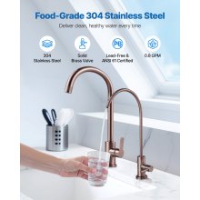 VEVOR Rubinetto in Acciaio Inox, per Acqua Potabile Senza Piombo, Rubinetto a Osmosi Inversa con Valvola in Ottone Massiccio, con Filtro per Acqua per Lavello da Cucina, Bronzo Antico