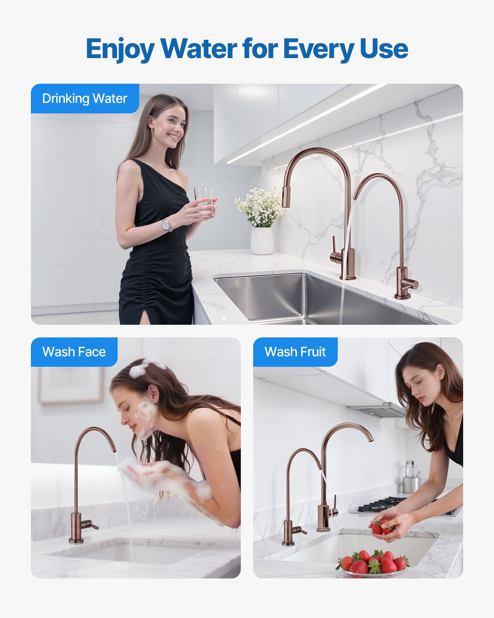 VEVOR Ro Water Faucet, Lead-Free Stainless Steel Faucet, Drinking Water Faucets with Solid Brass Valve, Anti-Rust & Durability Drinking Water Faucets For Kitchen, Bar Counter, Cafe, Antique Bronze