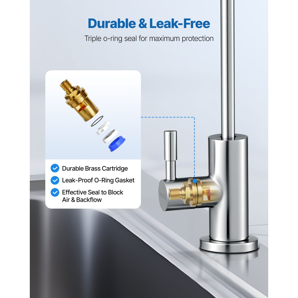 VEVOR Rubinetto in Acciaio Inox, Rubinetto per Acqua Potabile Senza Piombo, Rubinetto a Osmosi Inversa con Valvola in Ottone Massiccio, Rubinetto Filtrato ad Arco Alto, Nichel Spazzolato