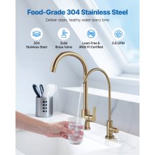 VEVOR Rubinetto in Acciaio Inox, per Acqua Potabile Senza Piombo, Rubinetto a Osmosi Inversa con Valvola in Ottone Massiccio, con Filtro per Acqua per Lavello da Cucina, Oro Spazzolato