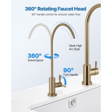 VEVOR Rubinetto in Acciaio Inox, per Acqua Potabile Senza Piombo, Rubinetto a Osmosi Inversa con Valvola in Ottone Massiccio, con Filtro per Acqua per Lavello da Cucina, Oro Spazzolato