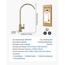 VEVOR Rubinetto in Acciaio Inox, per Acqua Potabile Senza Piombo, Rubinetto a Osmosi Inversa con Valvola in Ottone Massiccio, con Filtro per Acqua per Lavello da Cucina, Oro Spazzolato