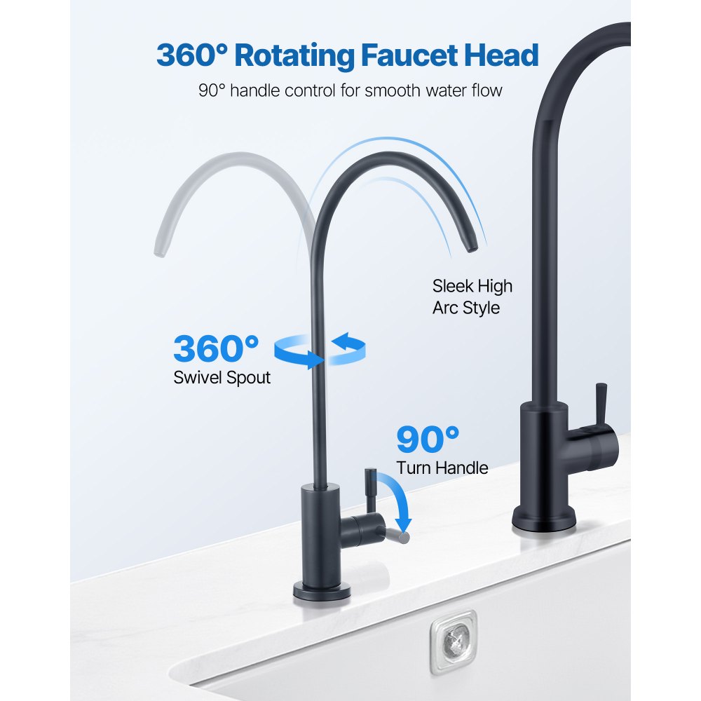 VEVOR Rubinetto in Acciaio Inox, Rubinetto per Acqua Potabile Senza Piombo, Rubinetto a Osmosi Inversa con Valvola in Ottone Massiccio, Rubinetto Filtrato ad Arco Alto, Nero Opaco per Caffetteria