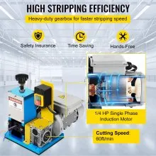 VEVOR Macchina Spellacavi Elettrica Professionale Singola Fase, 220 V 20 piedi/min Potenza 1/4 HP 180 W Spelacavi Portatile per Il Riciclaggio del Rame per Rimuovere L'Isolamento in Plastica e Gomma.
