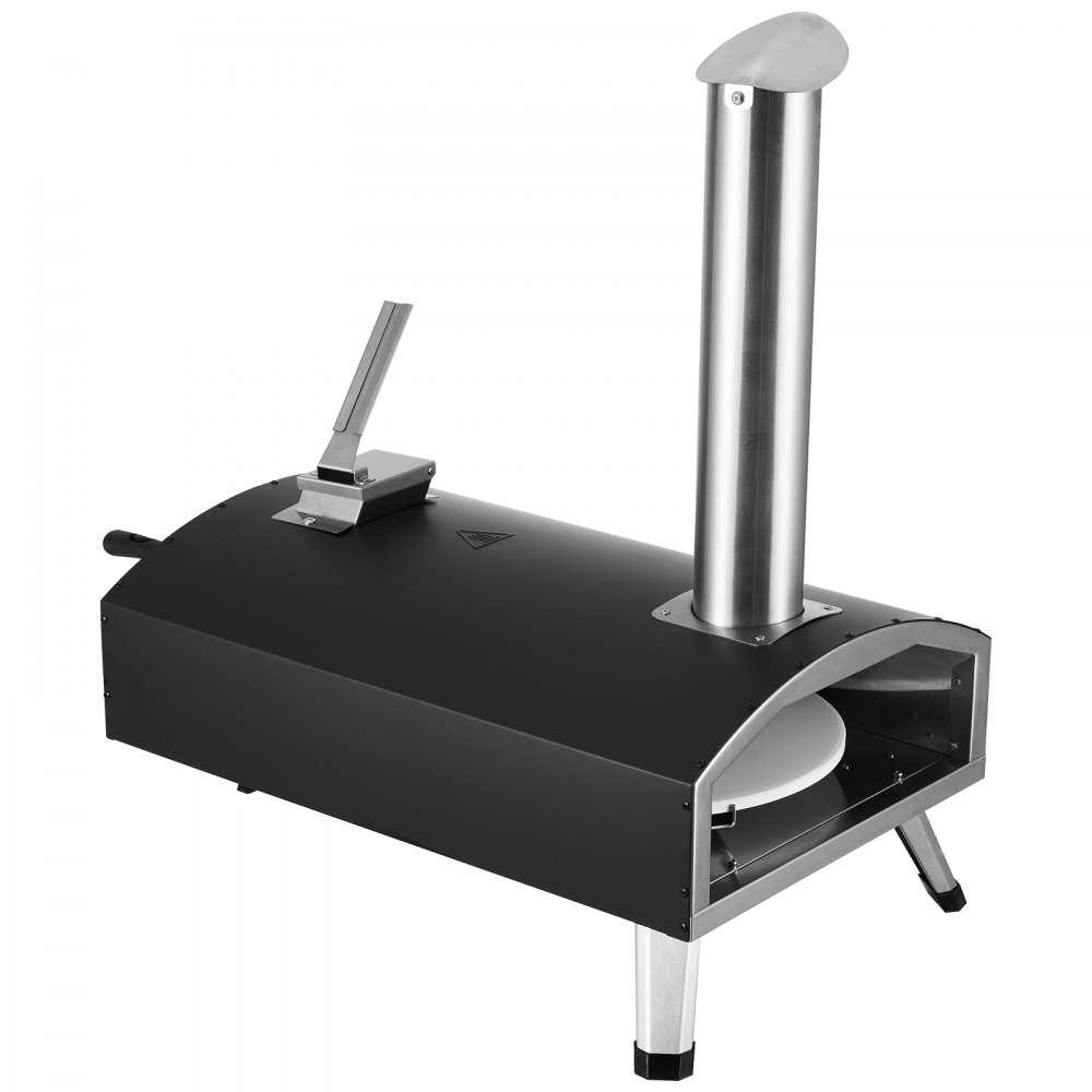 VEVOR Forno Portatile per Esterni 304 mm, Pellet e Trucioli e Carbone Tri-Fuel, Griglia Pizza con Spruzzo di Ferro, Include Pietra Pizza Girevole a 210°, Paletta, Ideale per Campeggio Cortile, Nero
