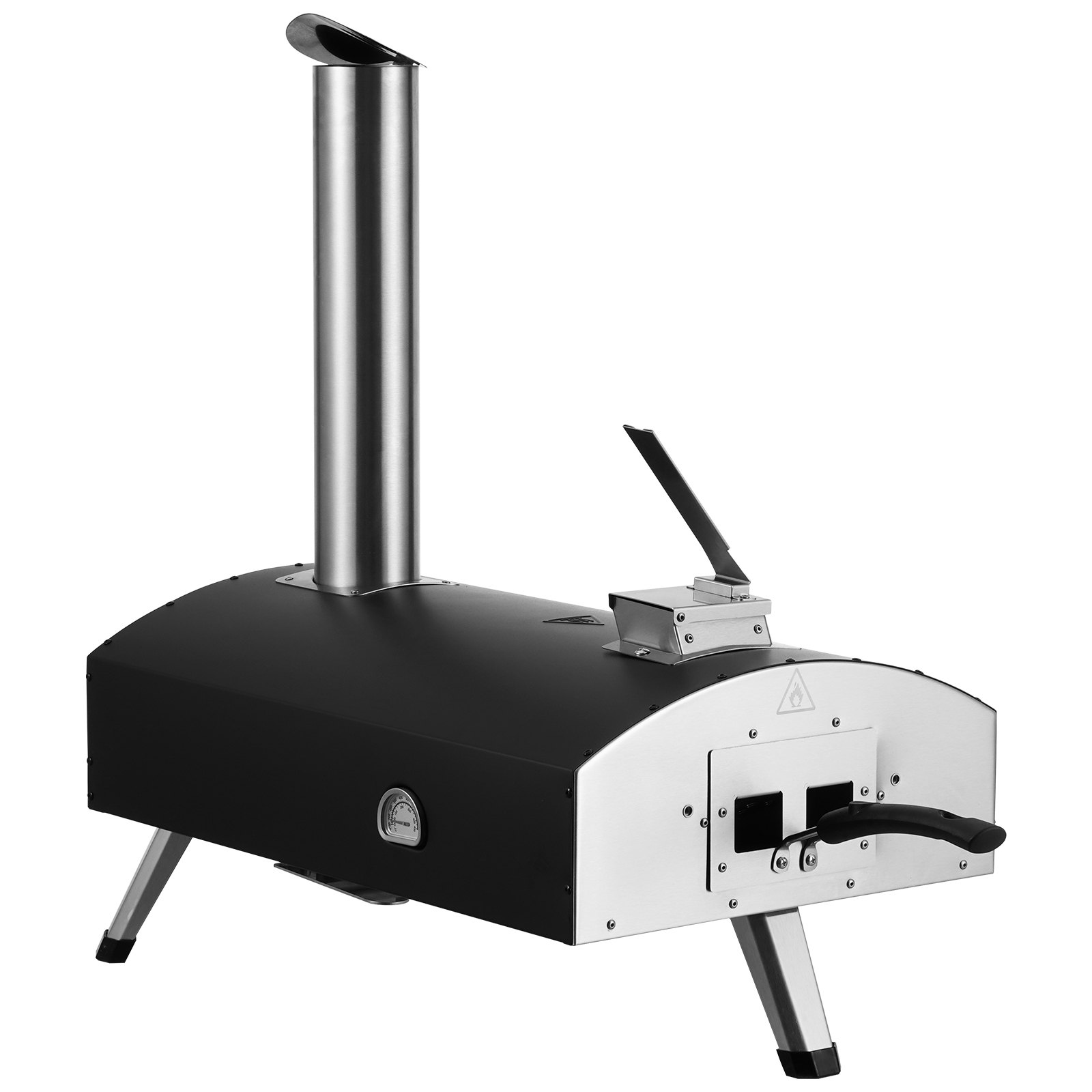 VEVOR Forno Portatile per Esterni 304 mm, Pellet e Trucioli e Carbone Tri-Fuel, Griglia Pizza con Spruzzo di Ferro, Include Pietra Pizza Girevole a 210°, Paletta, Ideale per Campeggio Cortile, Nero