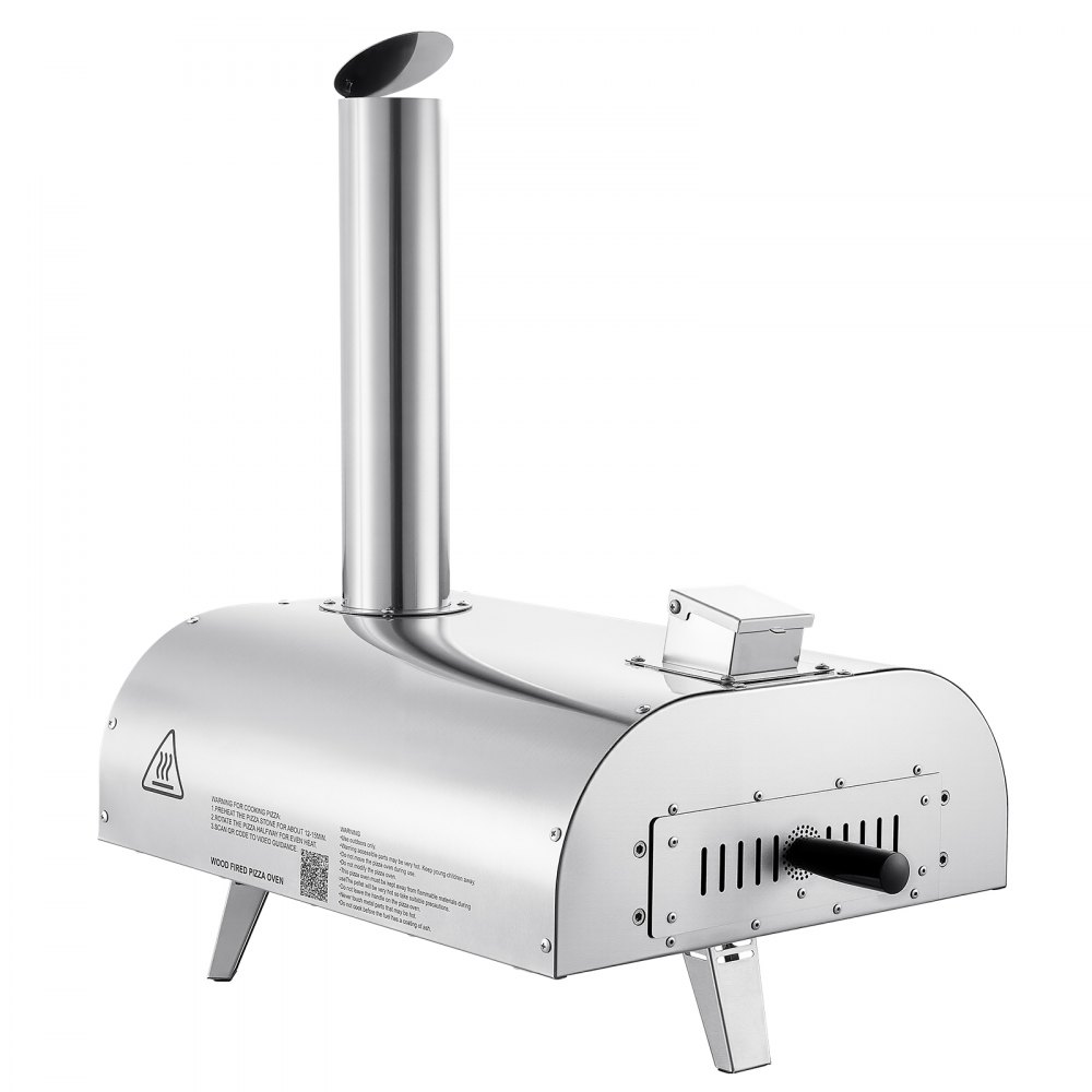 VEVOR Forno per Pizza da Esterno Portatile, Forno a Legna per Pizza da 12 pollici, Stufa a Pellet di Legno Termometro Integrato per Campeggio all'Aperto, Cortile, Giardino, Argento