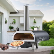 VEVOR Forno per Pizza da Eterno 304,8 mm, Forno a Legna a Pellet con Termometro e Rotazione Elettrica, Macchina per Pizza Portatile per Campeggio, Pietra, Borsa per il Trasporto, Pala