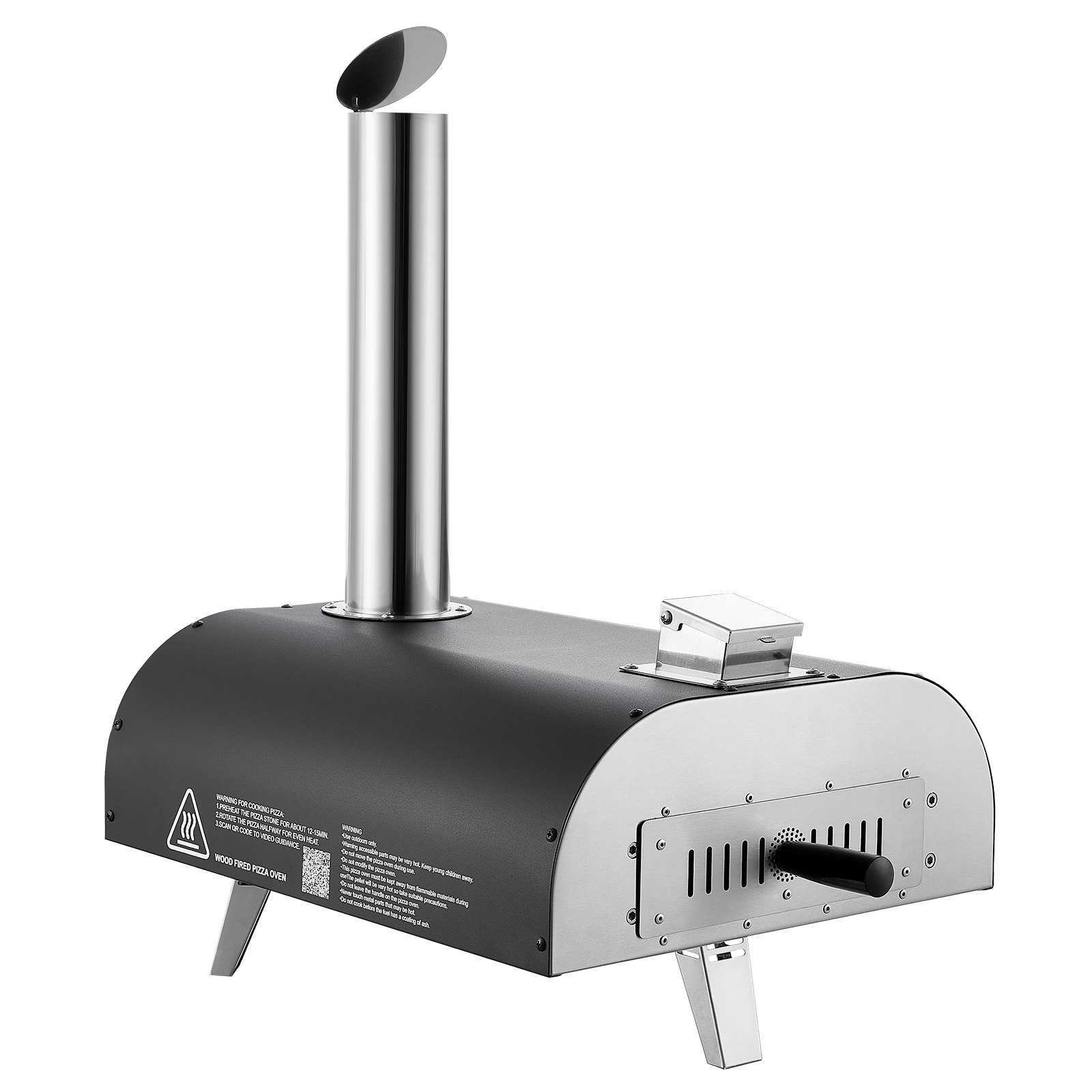 VEVOR Forno per Pizza da Esterno Portatile, Forno a Legna per Pizza da 12 pollici, Stufa a Pellet di Legno con Termometro per Campeggio all'Aperto, Cortile, Giardino, Nero