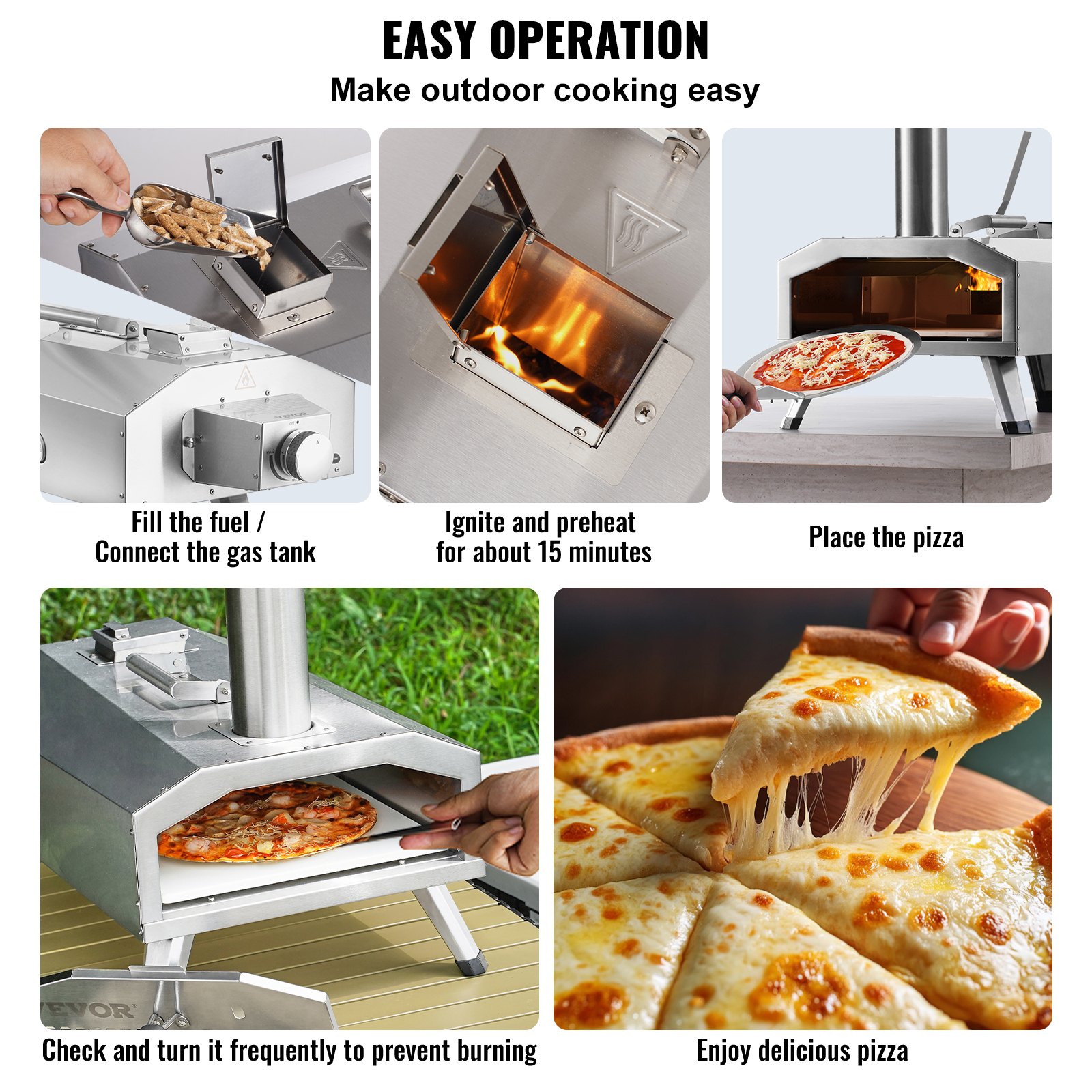 VEVOR Dual-Fuel Outdoor Pizza Oven, Portable 12-Inch Pizza Oven, Pellet and Gas Powered Outdoor Pizza Oven with Thickened Cordierite Pizza Stone, Foldable Leg for Camping and Garden
