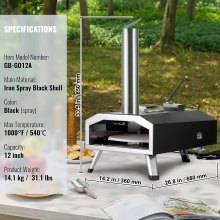 VEVOR Forno per Pizza a Doppio Combustibile Esterno 304 mm, Forno per Pizza per Esterni Alimentato a Pellet e Gas con Pietra per Pizza in Cordierite Ispessita, Gamba Pieghevole per Campeggio Cortile