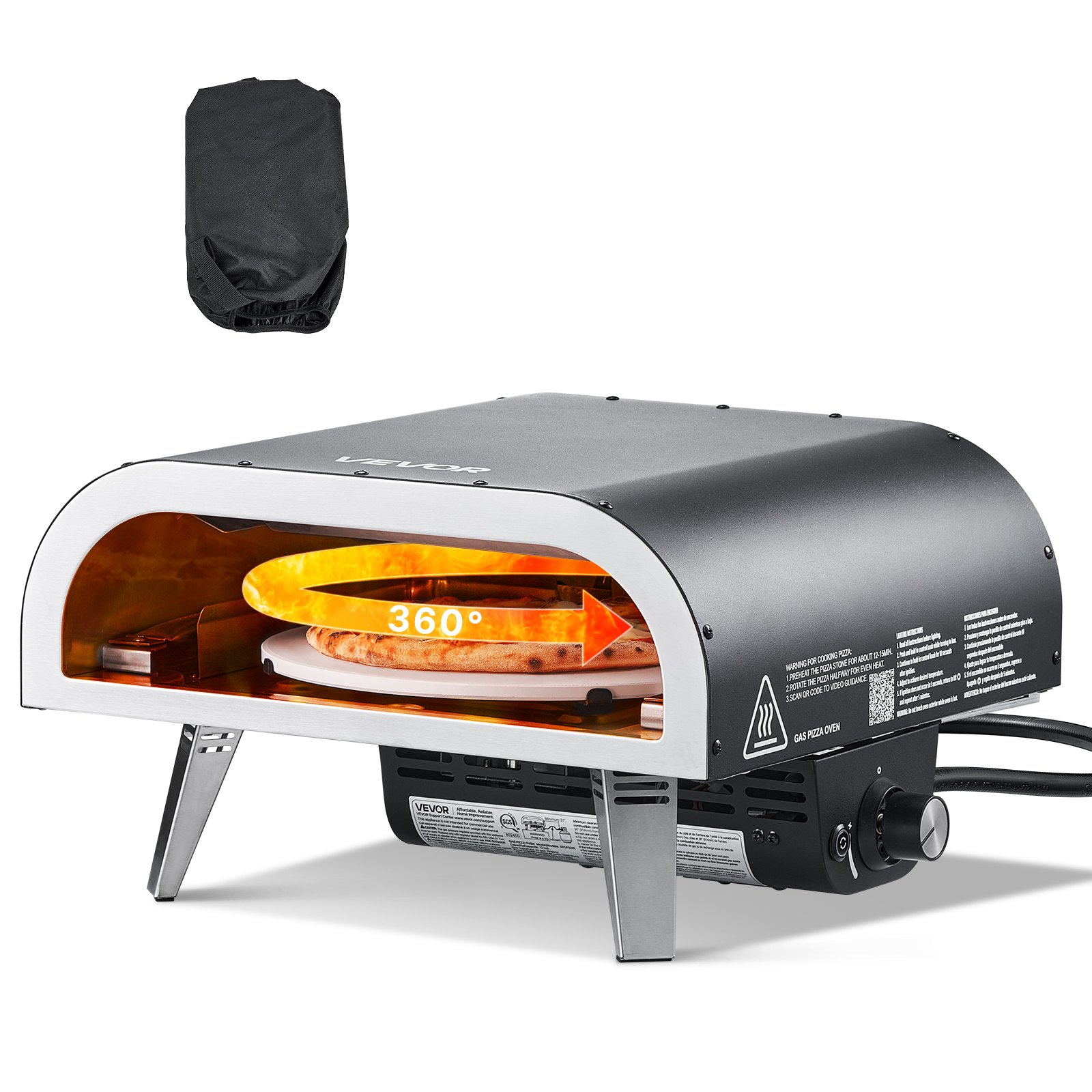 VEVOR Forno per Pizza da Esterno, Macchina per Pizza a Gas Propano da 304,8 mm, con Rotazione Elettrica, Pietra per Pizza Spessa, Borsa Trasporto, Forno a Propano per Campeggio all'Aperto, Nero