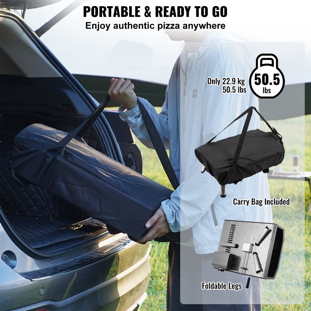 VEVOR Forno per Pizza da Esterno a Gas 406 mm Griglia Portatile da Esterno, con Pietra in Cordierite Spessa, Gamba Pieghevole forno con Copertura Impermeabile Spray di Ferro per Campeggio e Cortile