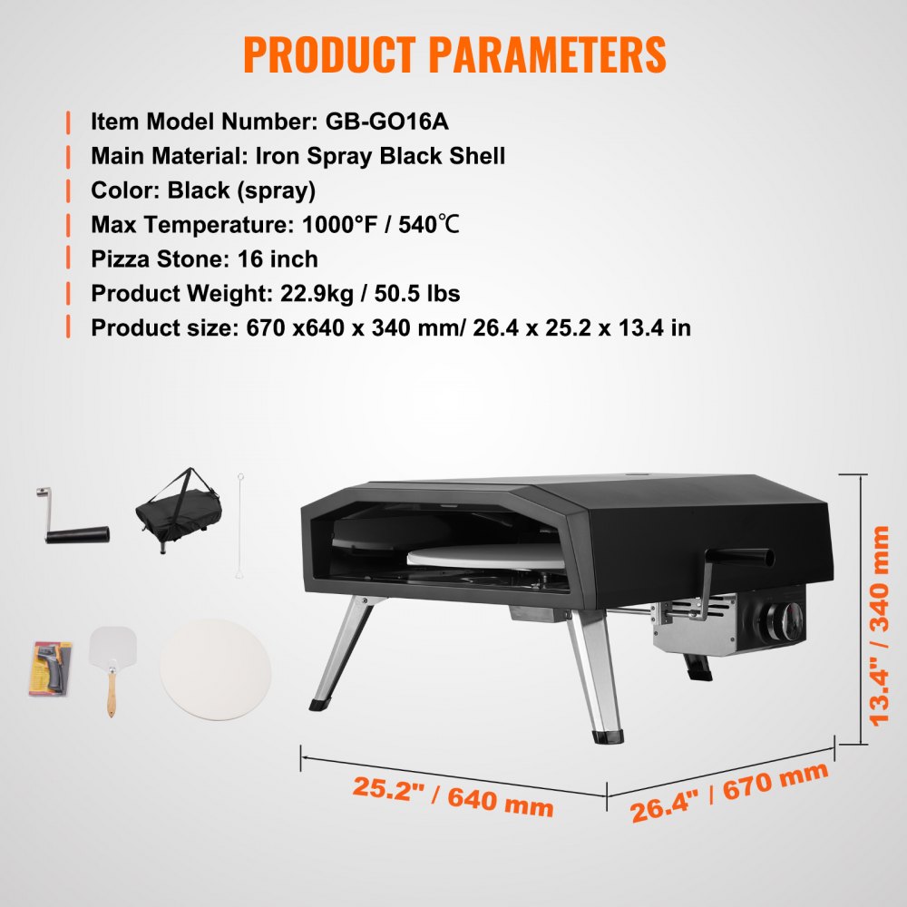 VEVOR Forno per Pizza da Esterno a Gas 406 mm Griglia Portatile da Esterno, con Pietra in Cordierite Spessa, Gamba Pieghevole forno con Copertura Impermeabile Spray di Ferro per Campeggio e Cortile