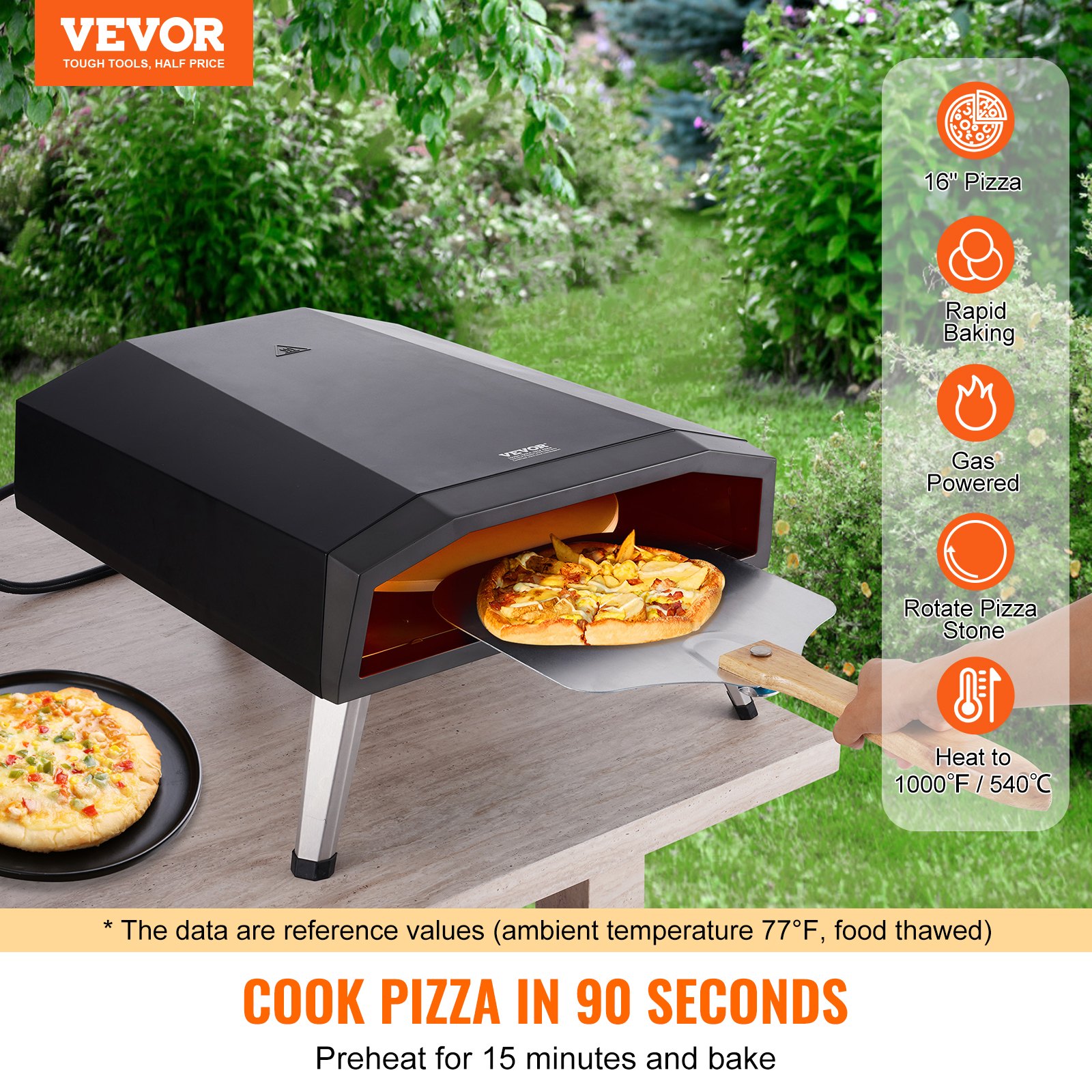 VEVOR Forno per Pizza da Esterno a Gas 406 mm Griglia Portatile da Esterno, con Pietra in Cordierite Spessa, Gamba Pieghevole forno con Copertura Impermeabile Spray di Ferro per Campeggio e Cortile